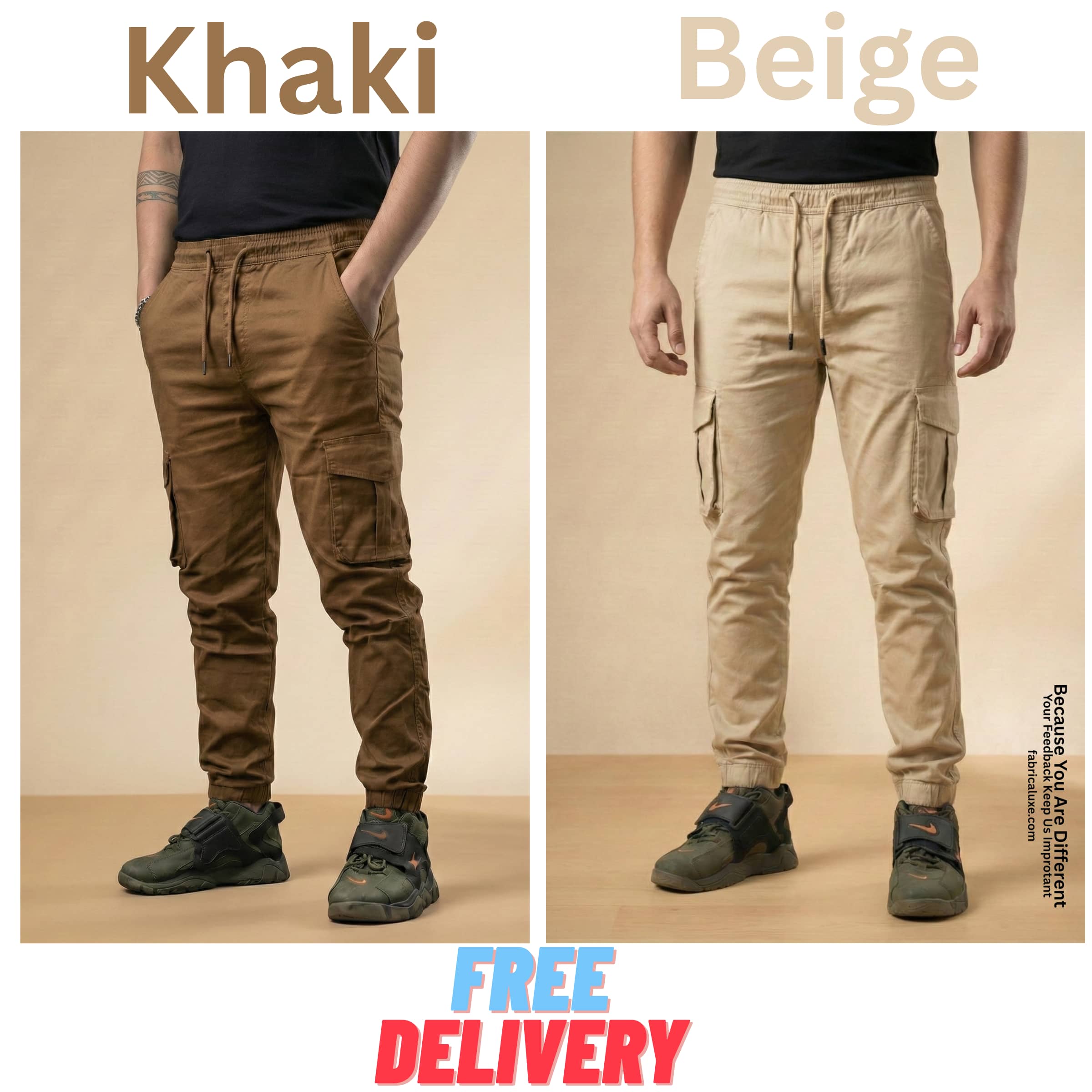 2 pcs combo Cream and Khaki color 6 pocket cargo pant
